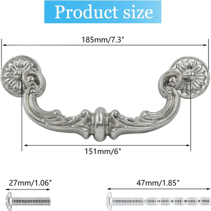 Biaungdo 4 Pcs 150 mm / 6 Inch Hole Center Pull Handles, Zinc Alloy Rustic Vintage Style Drop-Down Bail Swing Dresser Pull Handle Antique Drawer Handles for Kitchen, Cabinet (Silver).