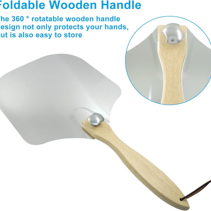 Biaungdo 12 Inch Aluminum Metal Pizza Peel, Pizza Spatula Paddle with Foldable Wood Handle for Oven.