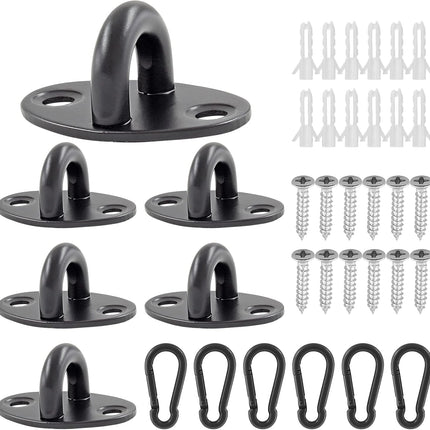 Biaungdo 6 Pcs Stainless Steel Ceiling Hooks, Black 1.54" x 1.06" Pad Eyes Plate Marine Hardware Ceiling Hooks with Screws & Expansion Tube.