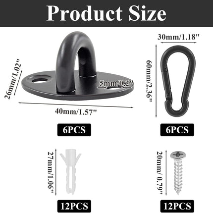 Biaungdo 6 Pcs Stainless Steel Ceiling Hooks, Black 1.54" x 1.06" Pad Eyes Plate Marine Hardware Ceiling Hooks with Screws & Expansion Tube.