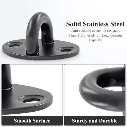 Biaungdo 6 Pcs Stainless Steel Ceiling Hooks, Black 1.54" x 1.06" Pad Eyes Plate Marine Hardware Ceiling Hooks with Screws & Expansion Tube.