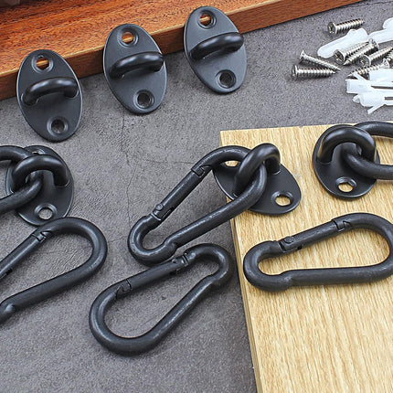 Biaungdo 6 Pcs Stainless Steel Ceiling Hooks, Black 1.54" x 1.06" Pad Eyes Plate Marine Hardware Ceiling Hooks with Screws & Expansion Tube.