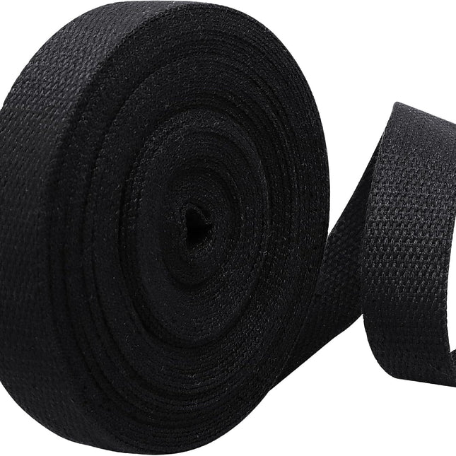 Biaungdo 1 Inch 12 Yards Cotton Webbing Straps, Black Polyester Weave Webbing for Bags Handles, Tote Bag, Purse Straps, Cloth Belt, Sewing DIY Crafts Bags Making.
