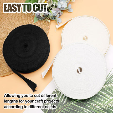 Biaungdo 1 Inch 12 Yards Cotton Webbing Straps, Black Polyester Weave Webbing for Bags Handles, Tote Bag, Purse Straps, Cloth Belt, Sewing DIY Crafts Bags Making.