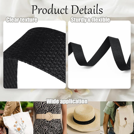Biaungdo 1 Inch 12 Yards Cotton Webbing Straps, Black Polyester Weave Webbing for Bags Handles, Tote Bag, Purse Straps, Cloth Belt, Sewing DIY Crafts Bags Making.