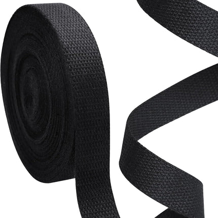 Biaungdo 1 Inch 12 Yards Cotton Webbing Straps, Black Polyester Weave Webbing for Bags Handles, Tote Bag, Purse Straps, Cloth Belt, Sewing DIY Crafts Bags Making.