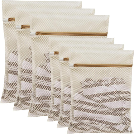 6 Pack Laundry Bag, Durable Honeycomb Mesh Laundry Bags Suitable for Delicate Clothes Washing (3 Large, 3 Medium) Beige.