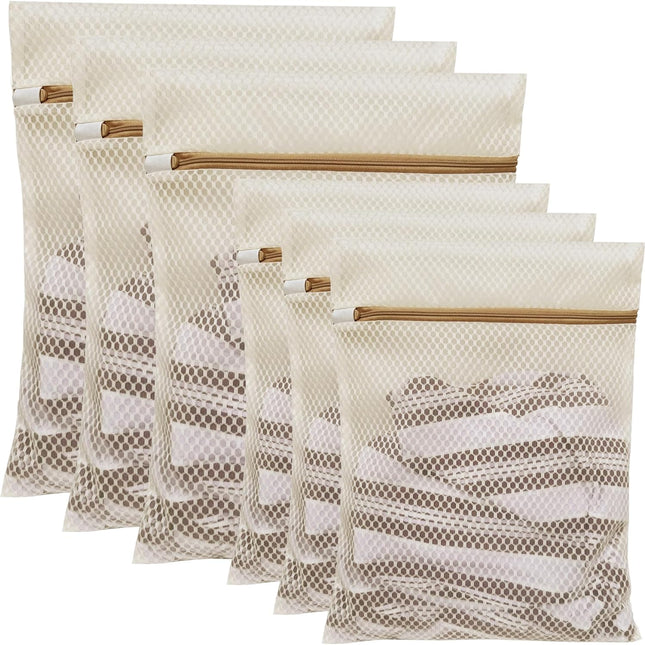 6 Pack Laundry Bag, Durable Honeycomb Mesh Laundry Bags Suitable for Delicate Clothes Washing (3 Large, 3 Medium) Beige.