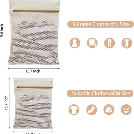 6 Pack Laundry Bag, Durable Honeycomb Mesh Laundry Bags Suitable for Delicate Clothes Washing (3 Large, 3 Medium) Beige.