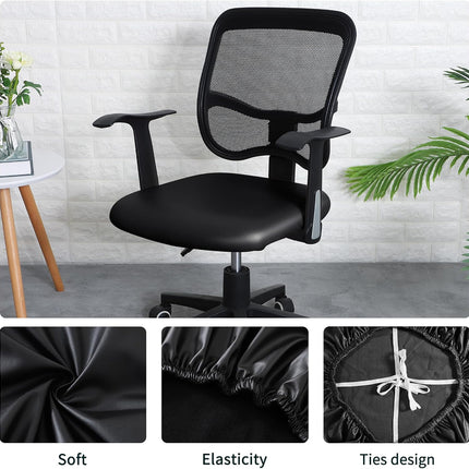 FORCHEER Office Chair seat Covers Leather Stretch Waterproof PU Computer Chair Seat Cushion Slipcovers-Black.