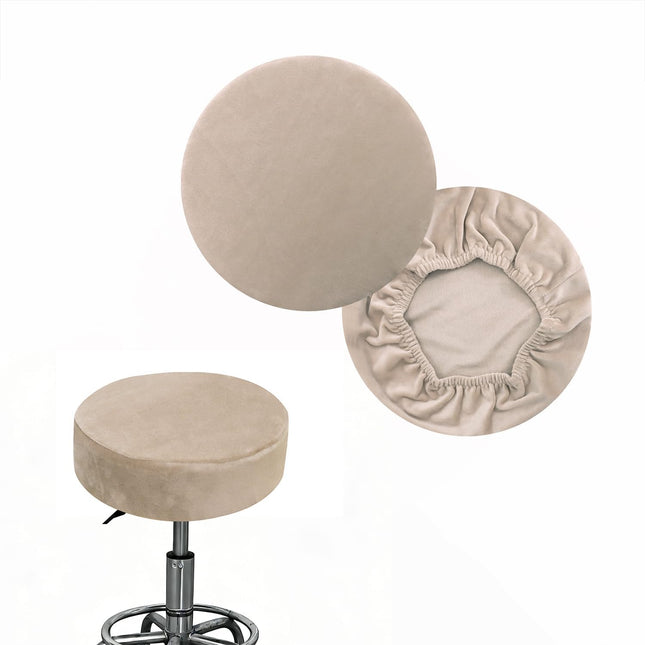 Round Bar Stool Covers Set of 2 Velvet Camel Stretch Large Round Counter Stool Seat Slipcovers 16-18" Washable Removable-Velvet Camel, 2PCS.