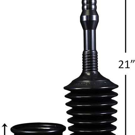 Master Plunger MP500-B3 Heavy Duty Bathroom Toilet Plunger Kit with Short Bucket/Caddy. Equipped with Air Release Valve, Black.