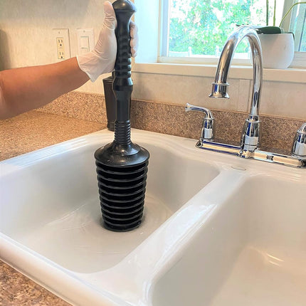 Master Plunger MP500-B3 Heavy Duty Bathroom Toilet Plunger Kit with Short Bucket/Caddy. Equipped with Air Release Valve, Black.