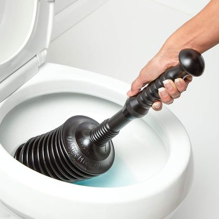 Master Plunger MP500-B3 Heavy Duty Bathroom Toilet Plunger Kit with Short Bucket/Caddy. Equipped with Air Release Valve, Black.