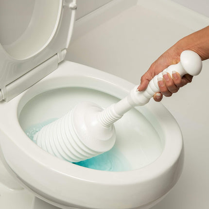Master Plunger MP500-B4 Heavy Duty Bathroom Toilet Plunger Kit with Short Bucket. Equipped with Air Release Valve, White.