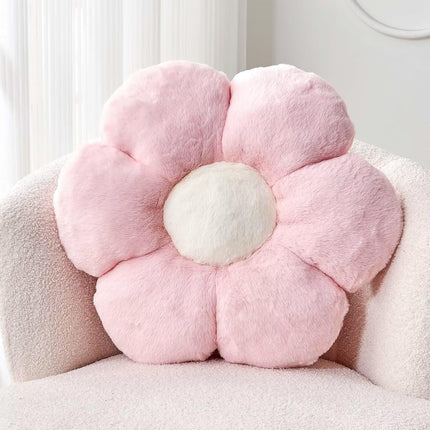 Pink Flower Pillow, Cute Decorative Flower Shaped Throw Pillow with Faux Rabbit Fur, 14.9" Soft Flower Plush Throw Pillow Floor Pillows Room Décor for Bedroom Living Room.