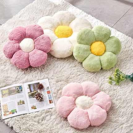 Pink Flower Pillow, Cute Decorative Flower Shaped Throw Pillow with Faux Rabbit Fur, 14.9" Soft Flower Plush Throw Pillow Floor Pillows Room Décor for Bedroom Living Room.