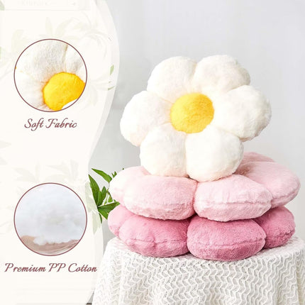 Pink Flower Pillow, Cute Decorative Flower Shaped Throw Pillow with Faux Rabbit Fur, 14.9" Soft Flower Plush Throw Pillow Floor Pillows Room Décor for Bedroom Living Room.