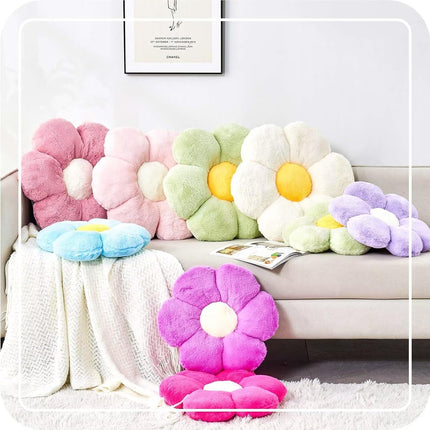 Pink Flower Pillow, Cute Decorative Flower Shaped Throw Pillow with Faux Rabbit Fur, 14.9" Soft Flower Plush Throw Pillow Floor Pillows Room Décor for Bedroom Living Room.