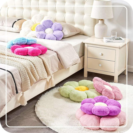 Pink Flower Pillow, Cute Decorative Flower Shaped Throw Pillow with Faux Rabbit Fur, 14.9" Soft Flower Plush Throw Pillow Floor Pillows Room Décor for Bedroom Living Room.
