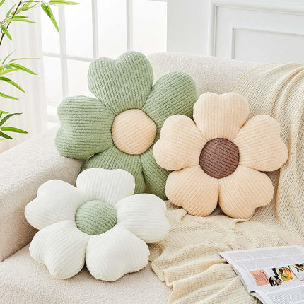 Flower Throw Pillow, Cute Flower Shaped Pillow Decorative Throw Pillow for Bed Couch, Soft Daisy Pillows Floor Seating Cushion Cushions (14.9 Inch Ivory+Brown).