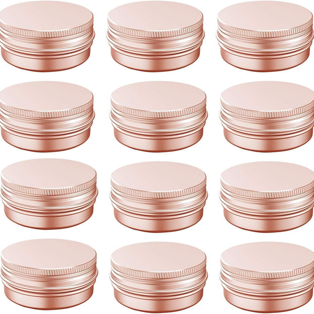 1 oz Aluminum Tin Jar with Screw Cap Refillable Container for Cosmetic, Lip Balm, Cream, Rose Gold 12 Pcs..