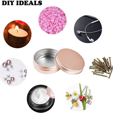 1 oz Aluminum Tin Jar with Screw Cap Refillable Container for Cosmetic, Lip Balm, Cream, Rose Gold 12 Pcs..