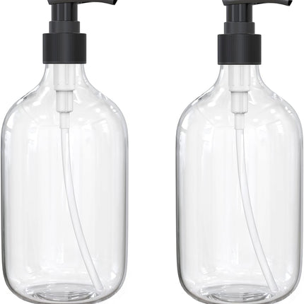 10 Ounce Clear Plastic Pump Bottle Dispenser, Refillable Empty Bottle Container with Pump for Essential Oil Soap Lotion Shampoo, 2 Pcs.