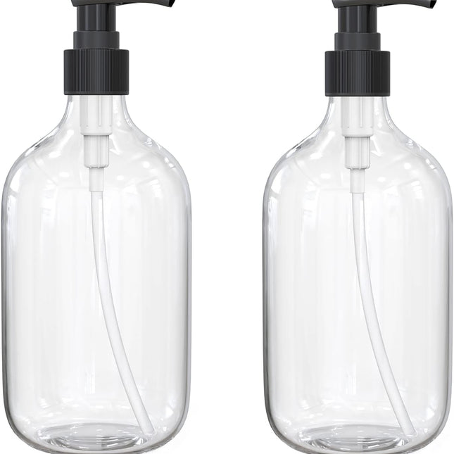 10 Ounce Clear Plastic Pump Bottle Dispenser, Refillable Empty Bottle Container with Pump for Essential Oil Soap Lotion Shampoo, 2 Pcs.