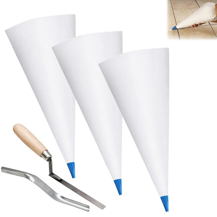 Biaungdo 3 Pack Tile Grout Masonry Mortar Bag & Brick Jointer & Tuck Pointers, Heavy Duty Piping Bags Grout Sealer Bag for Tile Installation(Blue).