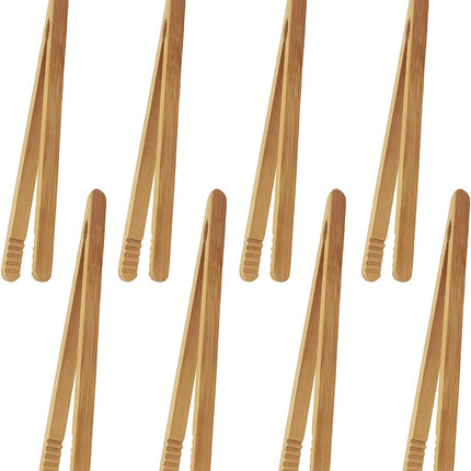 7 Inch Bamboo Kitchen Utensil Tongs, Reusable Bamboo Toast Tongs for Toast, Kimchi, Fruit and Tea, 8 Pcs..