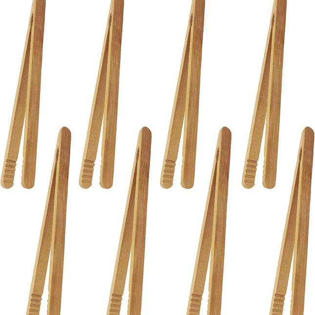 7 Inch Bamboo Kitchen Utensil Tongs, Reusable Bamboo Toast Tongs for Toast, Kimchi, Fruit and Tea, 8 Pcs..