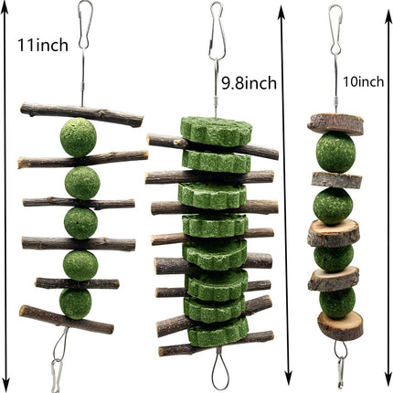 BallHull 3 Pcs Bunny Teeth Grinding Chew Toys, Apple Branch Chewing Sticks with Grass Ball and Grass Cake for Rabbits Bunnies Hamsters Guinea Pigs.