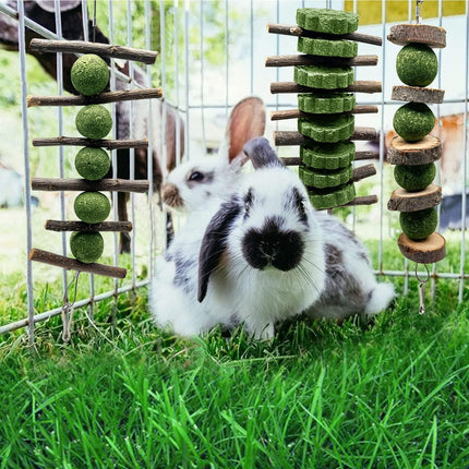 BallHull 3 Pcs Bunny Teeth Grinding Chew Toys, Apple Branch Chewing Sticks with Grass Ball and Grass Cake for Rabbits Bunnies Hamsters Guinea Pigs.