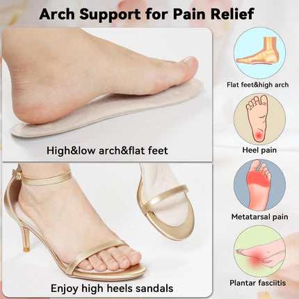 Arch Support High Heel Inserts for Women, Breathable Foam Cushion Sandal Inserts with Mesh Fabric Surface, Anti-Slip Insoles for Flats, Shock Absorb Inserts for Plantar Fasciitis Relief, L 7.5-9.5.