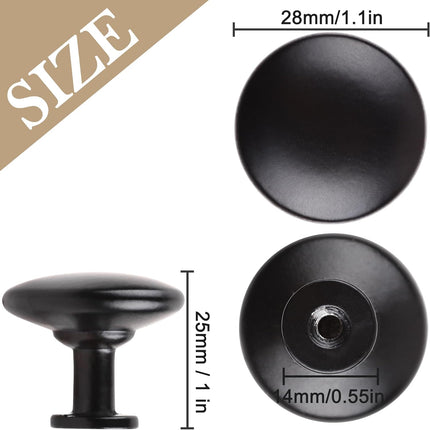 Pack of 6 Round Mushroom Shape Drawer Pulls Varnish Black Furniture Cupboard Aluminium Alloy Dresser Knobs Door Window Pull Handles Cabinet Hardware for Closet Wardrobe Pulls with Screws.