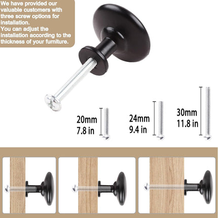 Pack of 6 Round Mushroom Shape Drawer Pulls Varnish Black Furniture Cupboard Aluminium Alloy Dresser Knobs Door Window Pull Handles Cabinet Hardware for Closet Wardrobe Pulls with Screws.