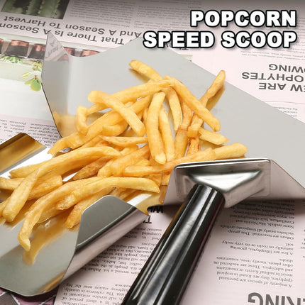 Biaungdo Stainless Steel French Fry Popcorn Scoop, Metal Popcorn Scoop, French Fry Bagger, Quick Fill Tool for Bags & Boxes, Multipurpose Scooper for Food, Fries, Snacks, Desserts, Ice(Right Handle).