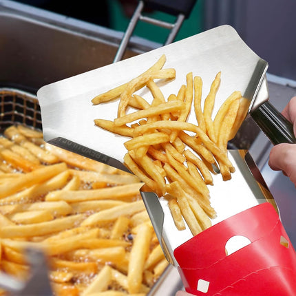 Biaungdo Stainless Steel French Fry Popcorn Scoop, Metal Popcorn Scoop, French Fry Bagger, Quick Fill Tool for Bags & Boxes, Multipurpose Scooper for Food, Fries, Snacks, Desserts, Ice(Right Handle).