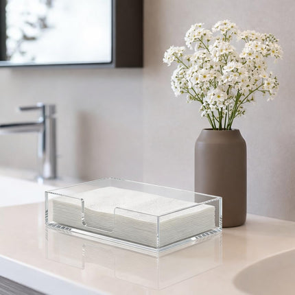 Acrylic Guest Towel Napkin Holder,Clear Bathroom Paper Hand Towels Storage Tray,Disposable Towel Holder for Bathroom,Kitchen,Parties,Weddings,Vertical Modern Napkin Dispenser for Home,Hotel,Office.