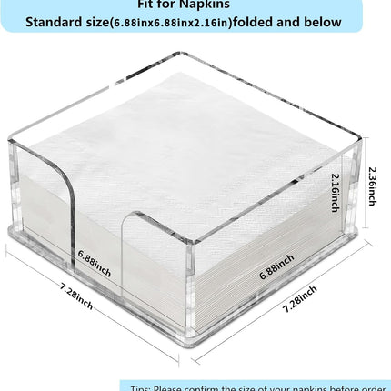 Fengzhe Acrylic Napkin Holder for Table，Clear Paper Napkin Holder，Disposable Paper Towel Holder for Bathroom,Kitchen,Parties, Weddings, and Various Events (7''x 7''x2.35''）.