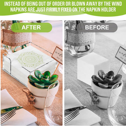 Fengzhe Acrylic Napkin Holder for Table，Clear Paper Napkin Holder，Disposable Paper Towel Holder for Bathroom,Kitchen,Parties, Weddings, and Various Events (7''x 7''x2.35''）.