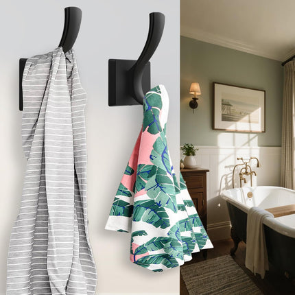 Black Towel Hooks, Coat Robe Hooks Bathroom Entryway Mudroom Pool Hooks for Wall Mount Hanging Towels Bathrobe Key Hat Backpack (2 Pack, Black).