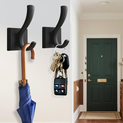 Black Towel Hooks, Coat Robe Hooks Bathroom Entryway Mudroom Pool Hooks for Wall Mount Hanging Towels Bathrobe Key Hat Backpack (2 Pack, Black).