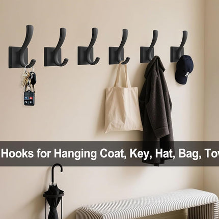 Black Towel Hooks, Coat Robe Hooks Bathroom Entryway Mudroom Pool Hooks for Wall Mount Hanging Towels Bathrobe Key Hat Backpack (2 Pack, Black).
