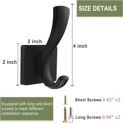 Black Towel Hooks, Coat Robe Hooks Bathroom Entryway Mudroom Pool Hooks for Wall Mount Hanging Towels Bathrobe Key Hat Backpack (2 Pack, Black).
