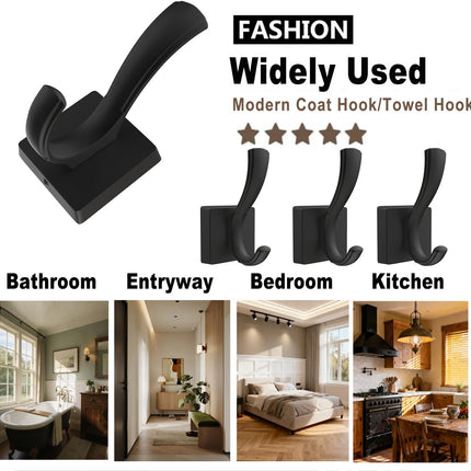 Black Towel Hooks, Coat Robe Hooks Bathroom Entryway Mudroom Pool Hooks for Wall Mount Hanging Towels Bathrobe Key Hat Backpack (2 Pack, Black).