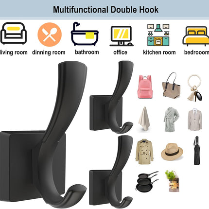 Black Towel Hooks, Coat Robe Hooks Bathroom Entryway Mudroom Pool Hooks for Wall Mount Hanging Towels Bathrobe Key Hat Backpack (2 Pack, Black).