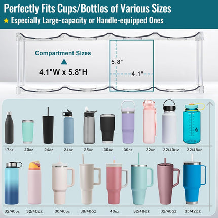 Design for Stanley 40 OZ & Large Bottles & Tumblers with Handle - Acrylic Water Bottle Organizer - Stackable Clear Wine Rack Cup Holder for Home Kitchen Pantry Shelf Countertop Cabinet, 4 Tier Hold 16.