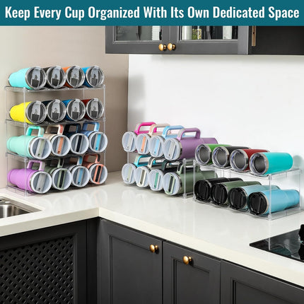 Design for Stanley 40 OZ & Large Bottles & Tumblers with Handle - Acrylic Water Bottle Organizer - Stackable Clear Wine Rack Cup Holder for Home Kitchen Pantry Shelf Countertop Cabinet, 4 Tier Hold 16.